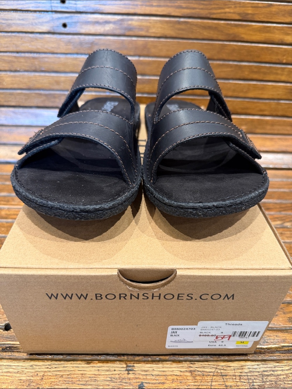 Born Men's Black Leather Double-Strap Slide Sandals